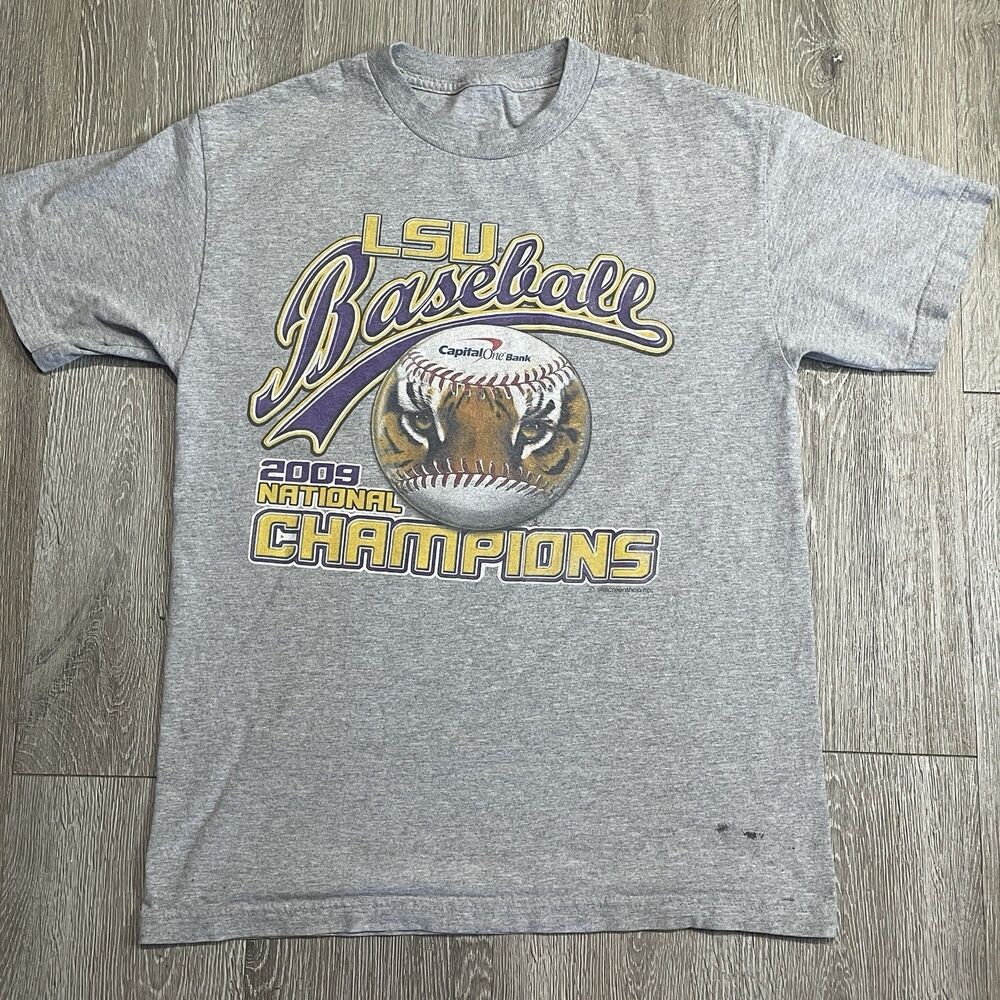 LSU Tigers Shirt Mens S Gray Baseball College World Series Champions 2009